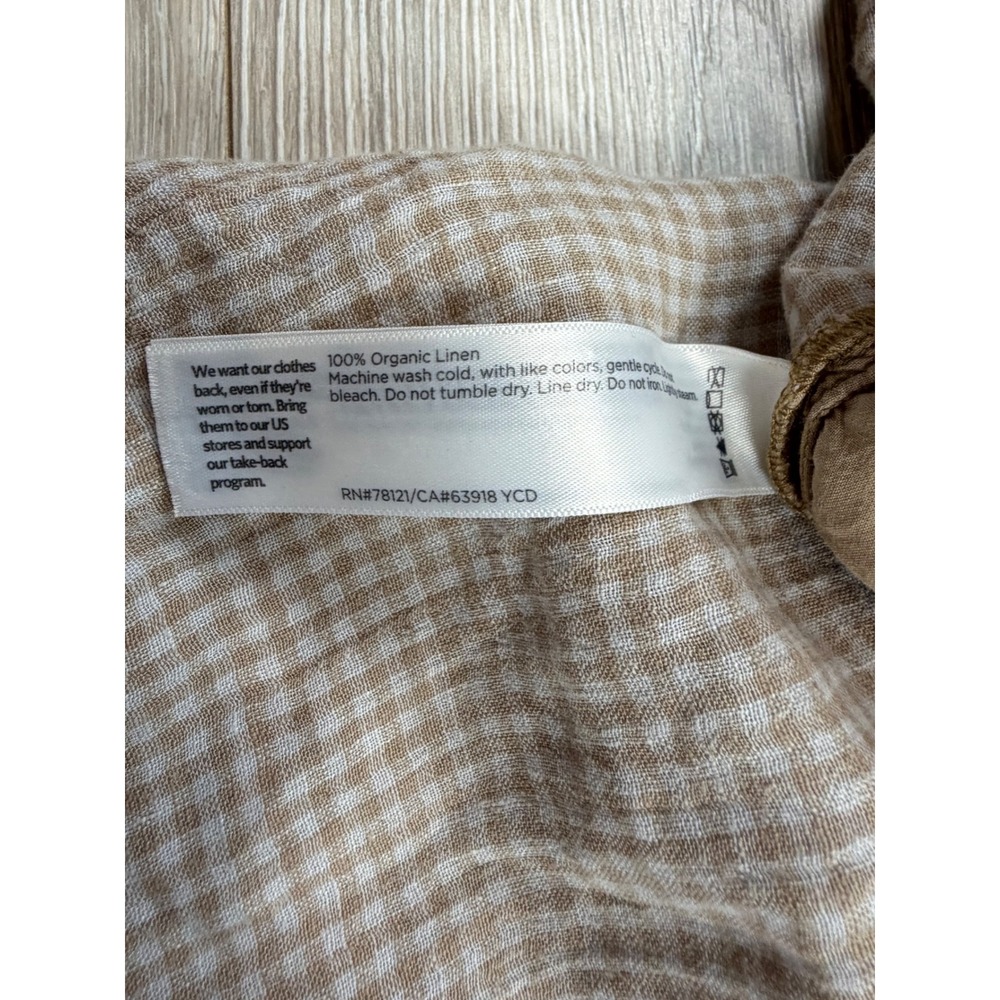 Eileen Fisher Petite Organic Linen Gingham Check Tapered Pants Tan White PL - Picture 3 of 6